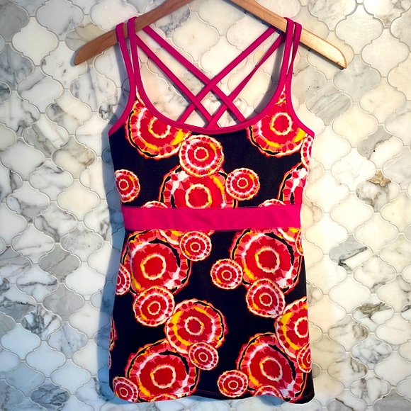 Soybu strappy shelf sports bra , athletic tank top. Tie dye pink/yellow Size S - Picture 2 of 9